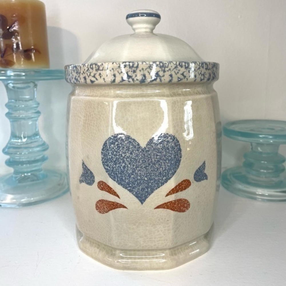Vintage Ceramic Heart Crock Canister With Lid, Made In Japan